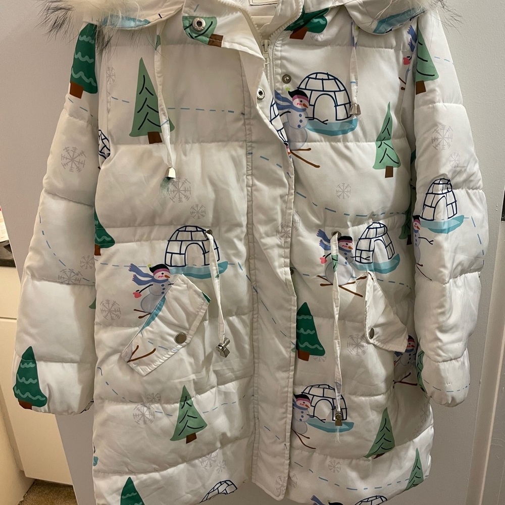 Snowman painted puffer jacket